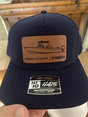 Yamaha Navy Blue Trucker Hat with Brown Boat Patch